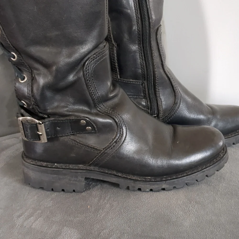 Harley-Davidson Womens 7.5 Alexa Back Lace Black Leather Motorcycle Boots - Picture 8 of 11